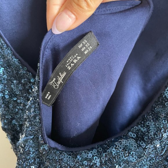 Zara Blue Sequin Peplum top Size XS - Picture 4 of 4